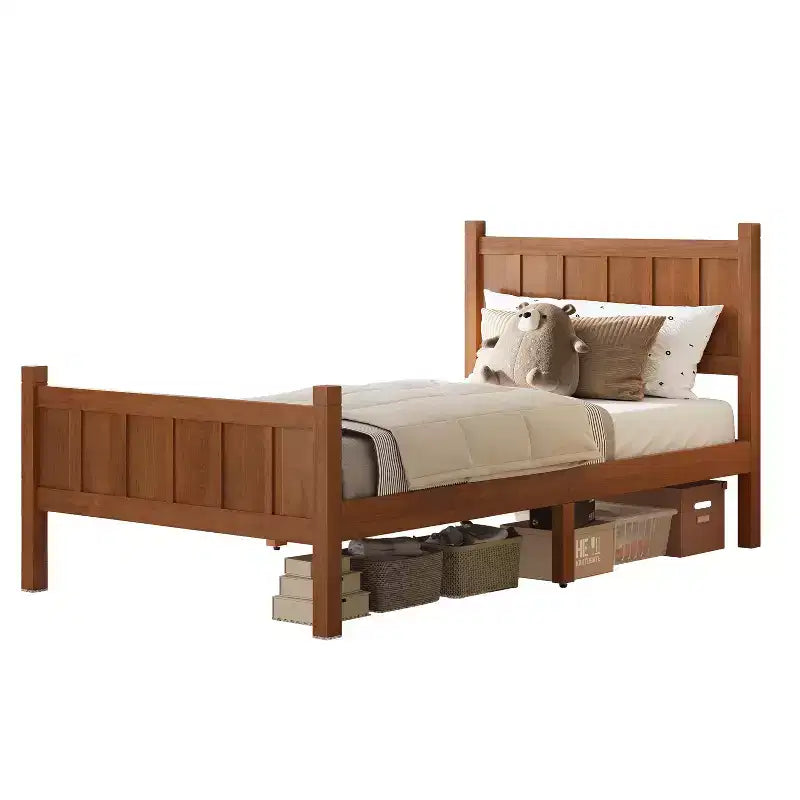 Lit plateforme double FAMYYT avec tête et pied de lit, assemblage facile