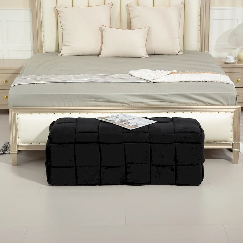 Pouf de rangement en velours avec charnière de sécurité, aucun assemblage requis