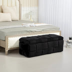Pouf de rangement en velours avec charnière de sécurité, aucun assemblage requis