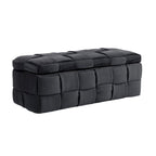 Pouf de rangement en velours avec charnière de sécurité, aucun assemblage requis