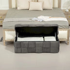 Pouf de rangement en velours avec charnière de sécurité, aucun assemblage requis