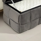 Pouf de rangement en velours avec charnière de sécurité, aucun assemblage requis