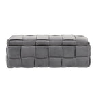Pouf de rangement en velours avec charnière de sécurité, aucun assemblage requis