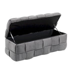 Pouf de rangement en velours avec charnière de sécurité, aucun assemblage requis
