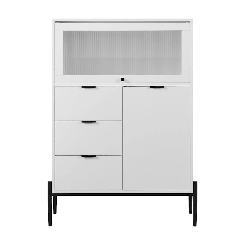 47.2"W Farmhouse Kitchen Pantry Cabinet with Wine Rack, 4 Doors, 1 Drawer, 59.1"H, Black