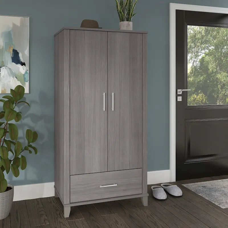 Meuble de rangement haut d'entrée de 32" l x 65" H avec portes, tiroir et étagères réglables, 4 finitions