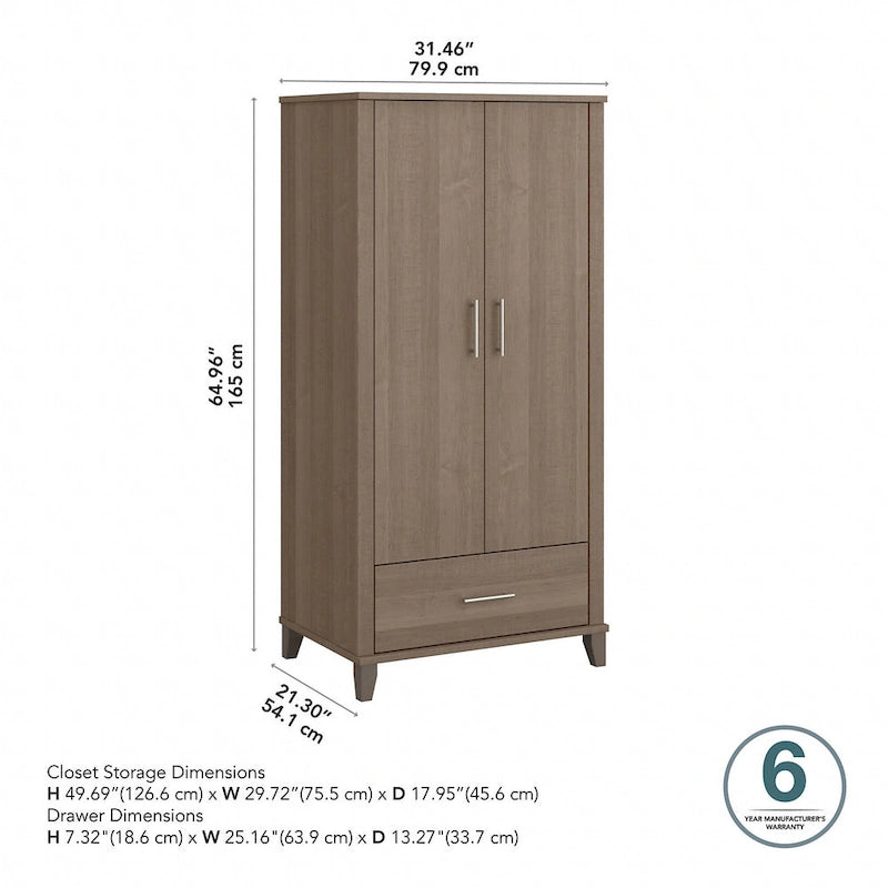 Meuble de rangement haut d'entrée de 32" l x 65" H avec portes, tiroir et étagères réglables, 4 finitions