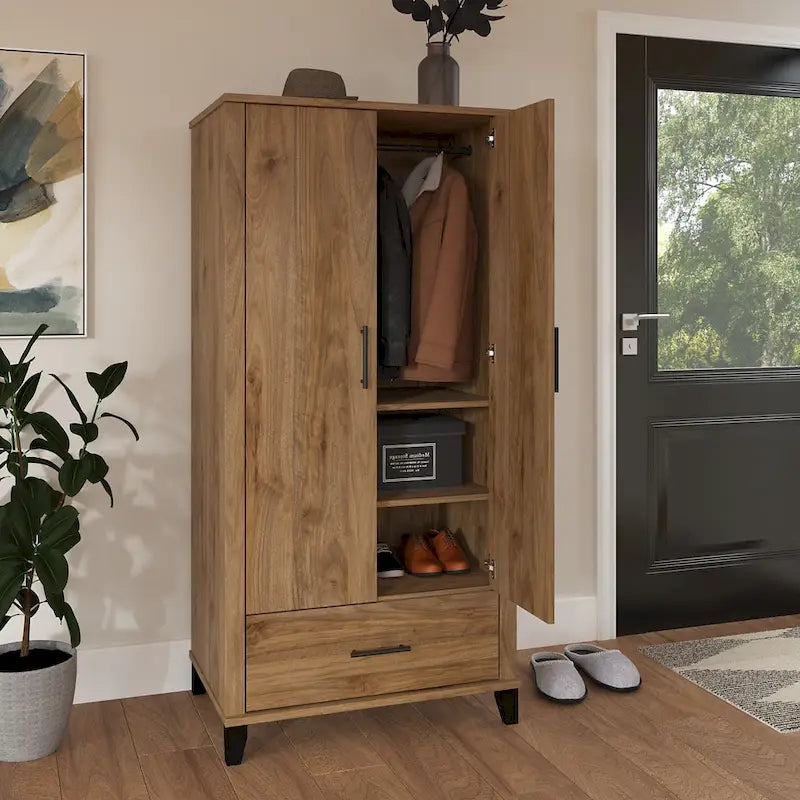 Meuble de rangement haut d'entrée de 32" l x 65" H avec portes, tiroir et étagères réglables, 4 finitions