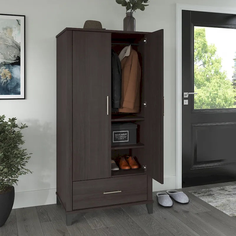 Meuble de rangement haut d'entrée de 32" l x 65" H avec portes, tiroir et étagères réglables, 4 finitions