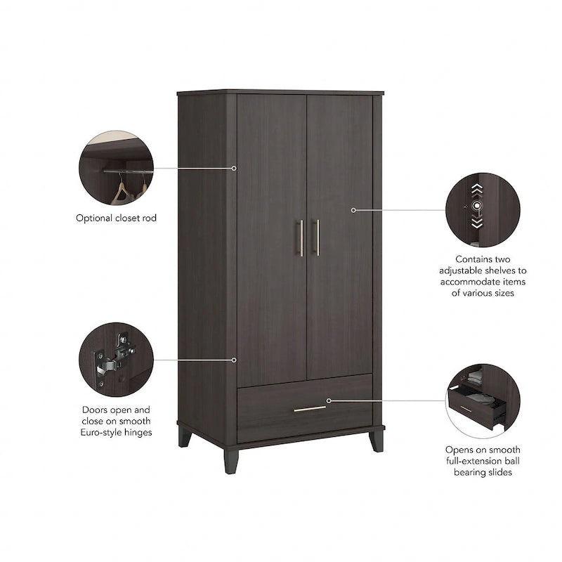 Meuble de rangement haut d'entrée de 32" l x 65" H avec portes, tiroir et étagères réglables, 4 finitions