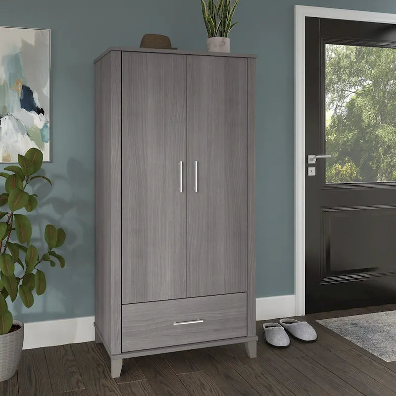 Meuble de rangement haut d'entrée de 32" l x 65" H avec portes, tiroir et étagères réglables, 4 finitions