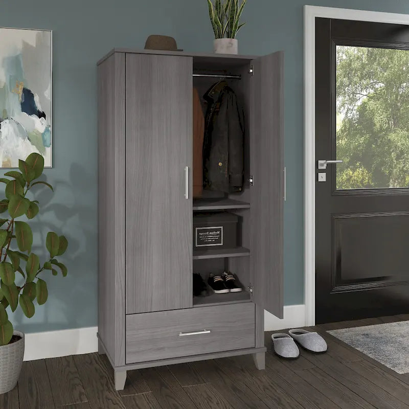Meuble de rangement haut d'entrée de 32" l x 65" H avec portes, tiroir et étagères réglables, 4 finitions