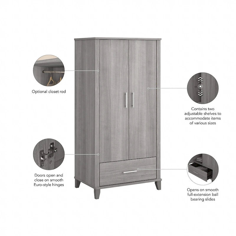 Meuble de rangement haut d'entrée de 32" l x 65" H avec portes, tiroir et étagères réglables, 4 finitions