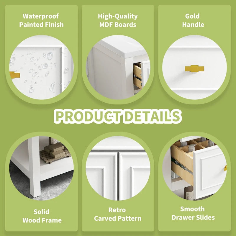 30 Bathroom Vanity with Ceramic Sink Combo, Free Standing Single Vanity Set with 5 Drawers