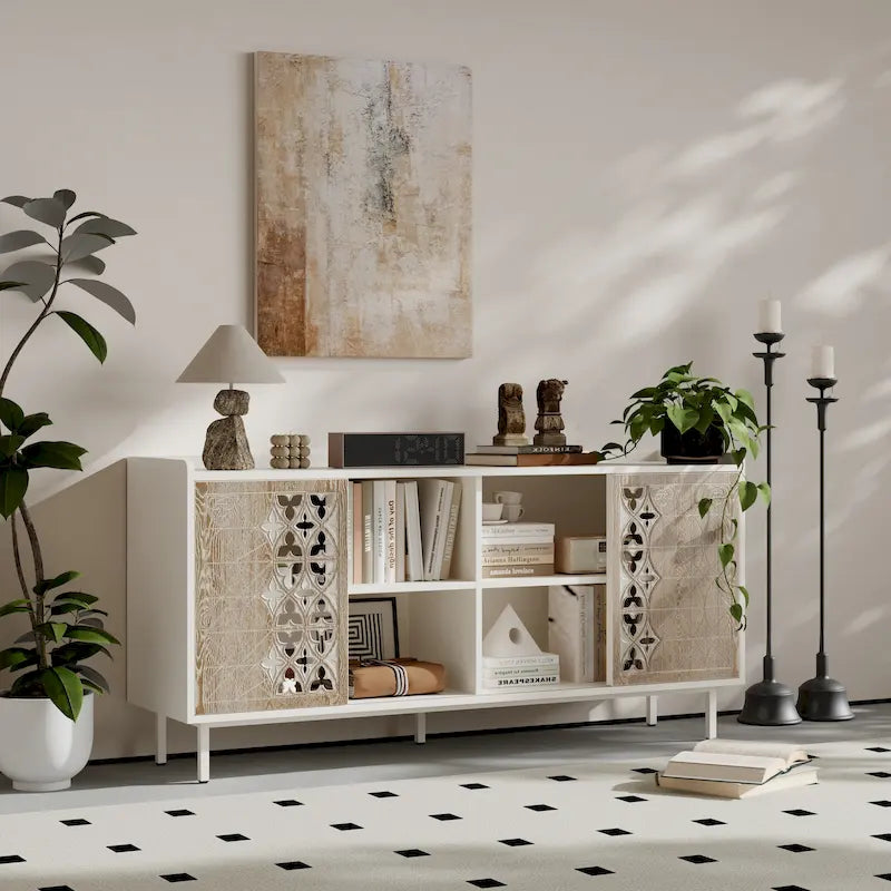 Meuble de rangement rustique de style vintage avec 2 portes, Push-Pull, convient comme meuble TV, buffet, meuble d'appoint