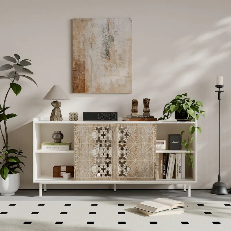 Meuble de rangement rustique de style vintage avec 2 portes, Push-Pull, convient comme meuble TV, buffet, meuble d'appoint