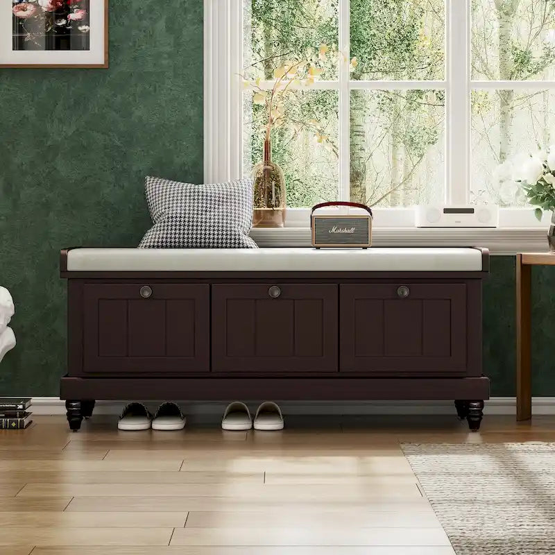 Shoe Bench with Lift Top Cushion Seat & Hidden Space, Entryway Shoe Storage Bench with 3 Drawers, Bedroom End of Bed Bench