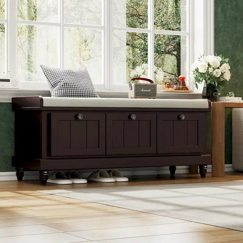 Shoe Bench with Lift Top Cushion Seat & Hidden Space, Entryway Shoe Storage Bench with 3 Drawers, Bedroom End of Bed Bench