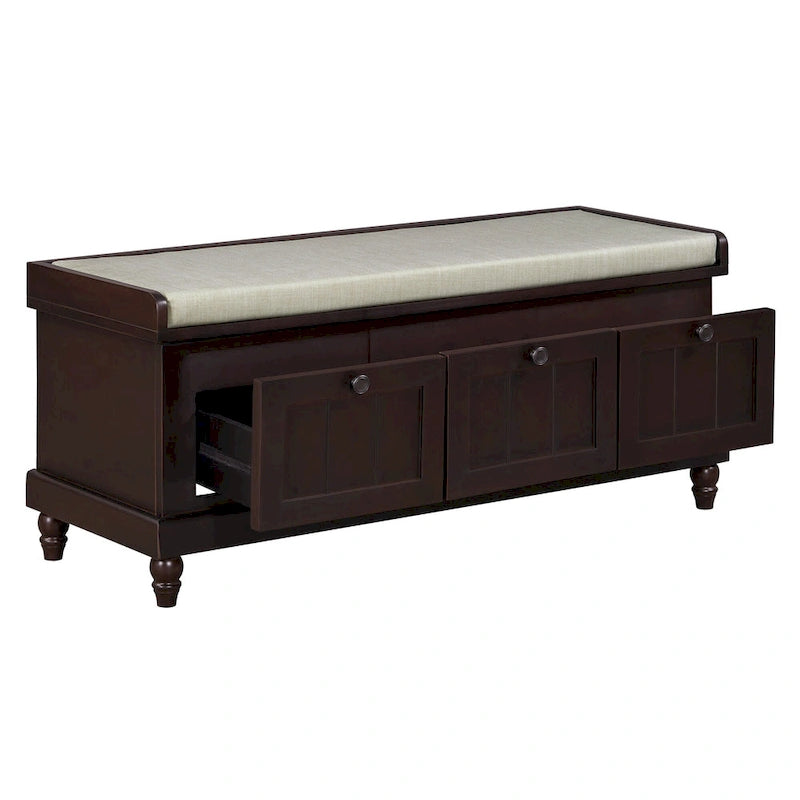Shoe Bench with Lift Top Cushion Seat & Hidden Space, Entryway Shoe Storage Bench with 3 Drawers, Bedroom End of Bed Bench