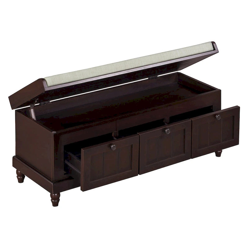 Shoe Bench with Lift Top Cushion Seat & Hidden Space, Entryway Shoe Storage Bench with 3 Drawers, Bedroom End of Bed Bench