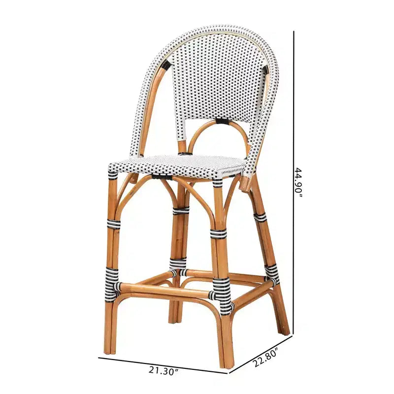 bali & pari Genica Two Tone Weaving and Natural Rattan Bar Stool Black/White