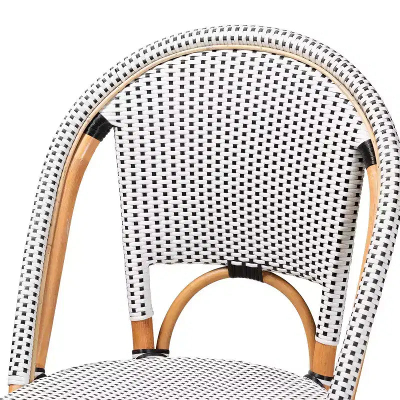 bali & pari Genica Tabouret de bar bicolore en tissage et rotin naturel Noir/Blanc
