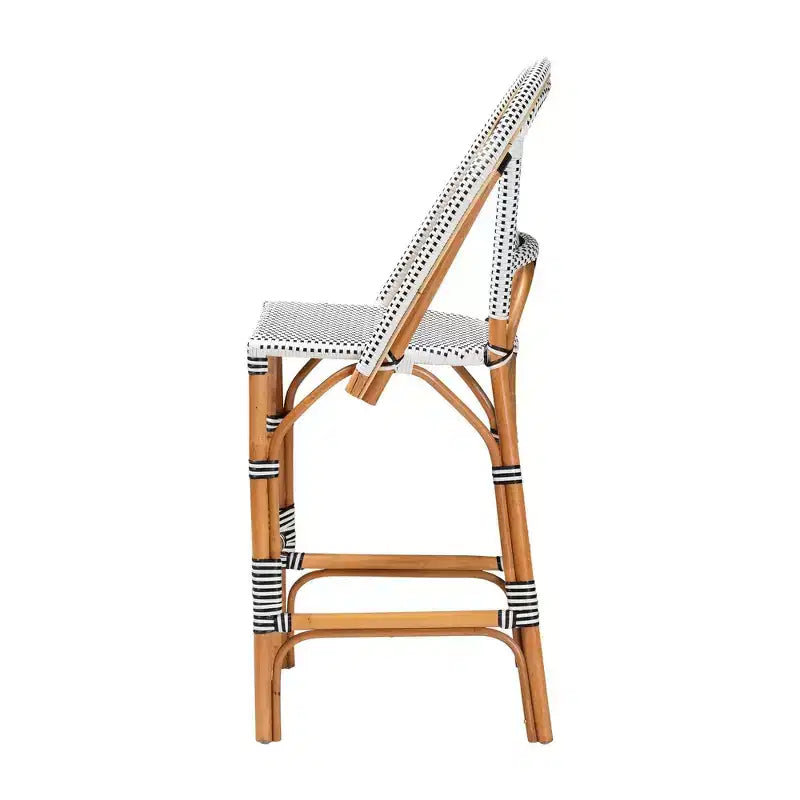 bali & pari Genica Tabouret de bar bicolore en tissage et rotin naturel Noir/Blanc