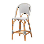 bali & pari Genica Tabouret de bar bicolore en tissage et rotin naturel Noir/Blanc