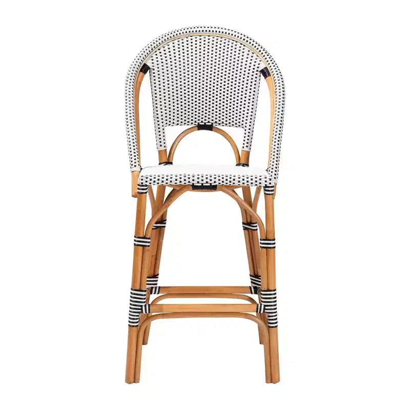 bali & pari Genica Tabouret de bar bicolore en tissage et rotin naturel Noir/Blanc