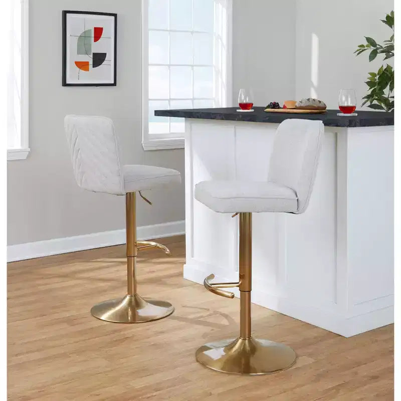 LumiSource Ensemble de 2 tabourets de bar réglables Henry Or/Tissu beige