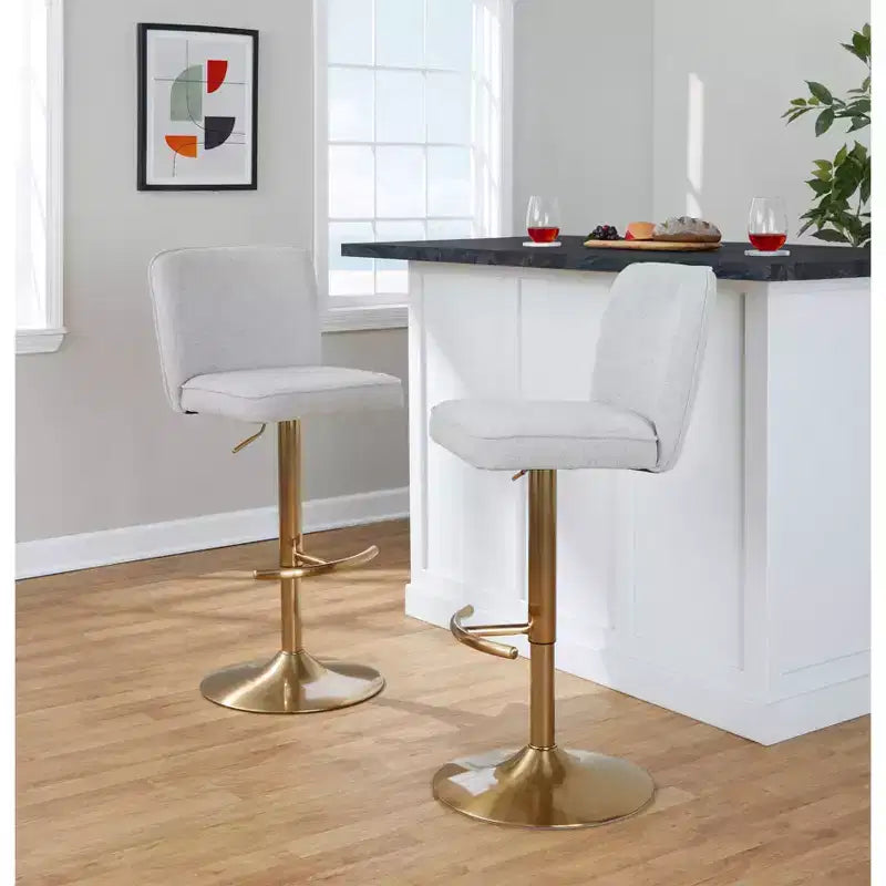 LumiSource Ensemble de 2 tabourets de bar réglables Henry Or/Tissu beige