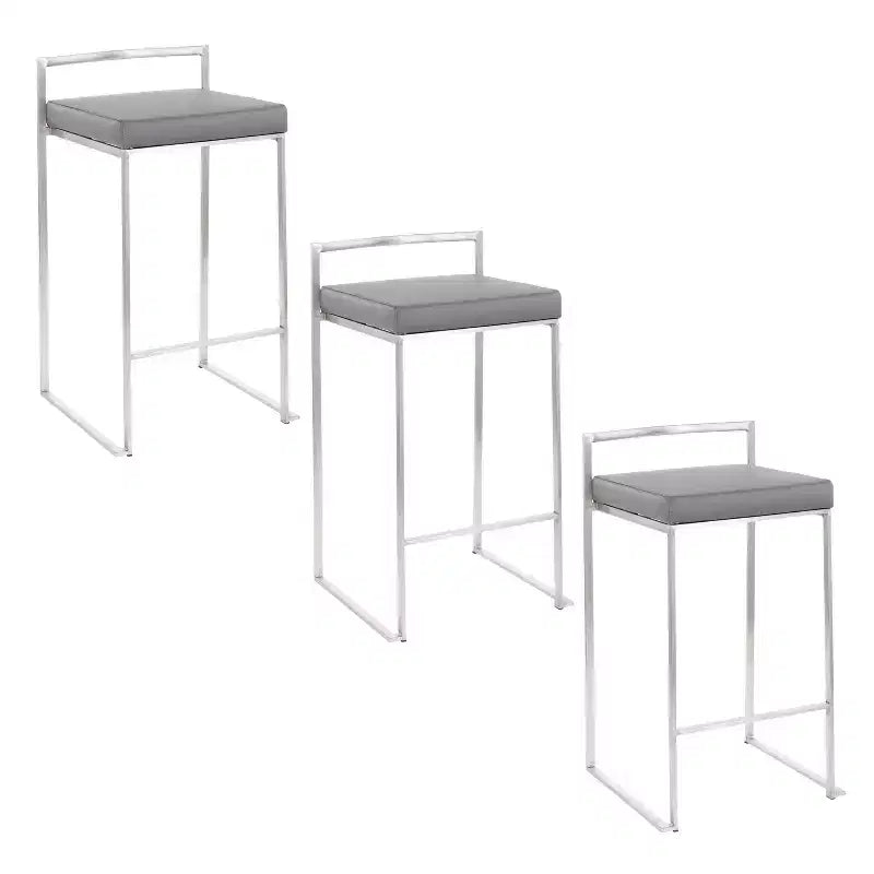 LumiSource Set of 3 Fuji Stacker Counter Height Barstools Stainless Steel/Gray