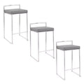 LumiSource Set of 3 Fuji Stacker Counter Height Barstools Stainless Steel/Gray