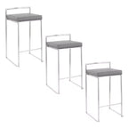 LumiSource Set of 3 Fuji Stacker Counter Height Barstools Stainless Steel/Gray