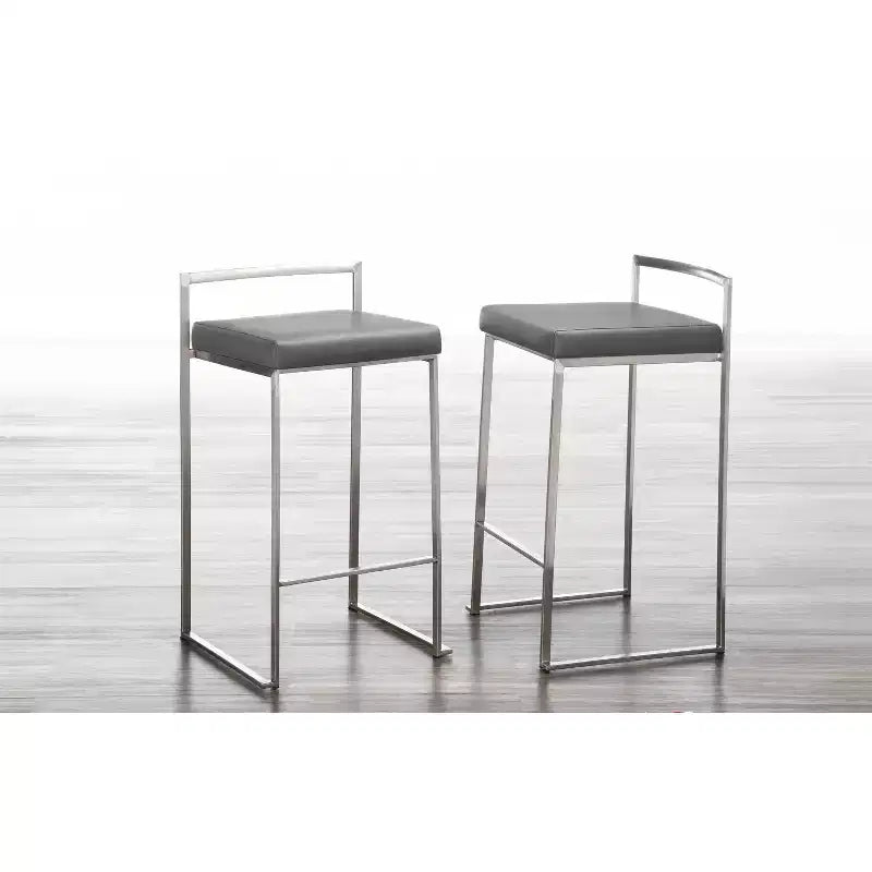 LumiSource Lot de 3 tabourets de bar à hauteur de comptoir empilables Fuji Acier inoxydable/Gris