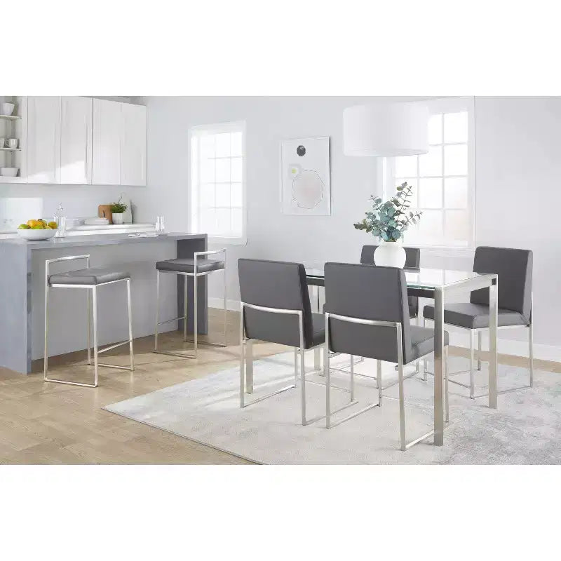 LumiSource Lot de 3 tabourets de bar à hauteur de comptoir empilables Fuji Acier inoxydable/Gris