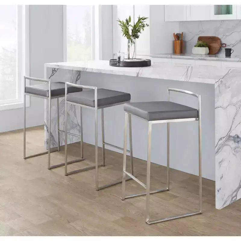 LumiSource Lot de 3 tabourets de bar à hauteur de comptoir empilables Fuji Acier inoxydable/Gris