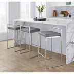 LumiSource Lot de 3 tabourets de bar à hauteur de comptoir empilables Fuji Acier inoxydable/Gris