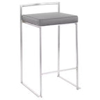LumiSource Lot de 3 tabourets de bar à hauteur de comptoir empilables Fuji Acier inoxydable/Gris