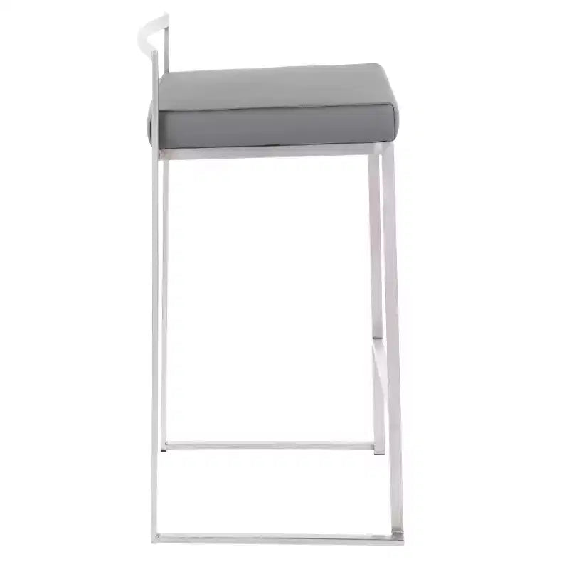 LumiSource Lot de 3 tabourets de bar à hauteur de comptoir empilables Fuji Acier inoxydable/Gris