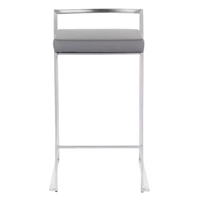 LumiSource Lot de 3 tabourets de bar à hauteur de comptoir empilables Fuji Acier inoxydable/Gris