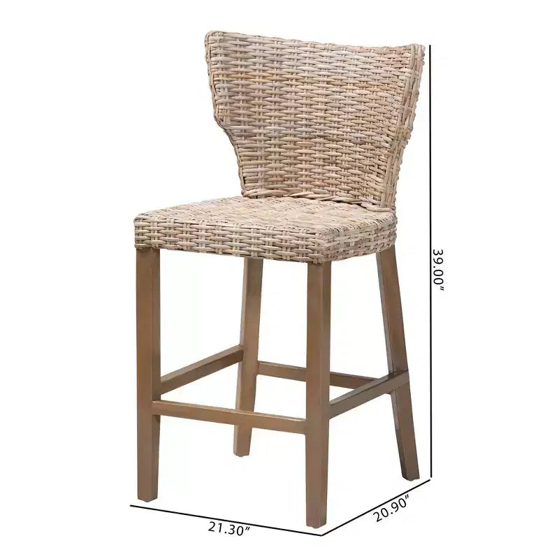 bali & pari Enver Tabouret de bar hauteur comptoir en rotin et bois d'acajou gris Kubu/taupe rustique