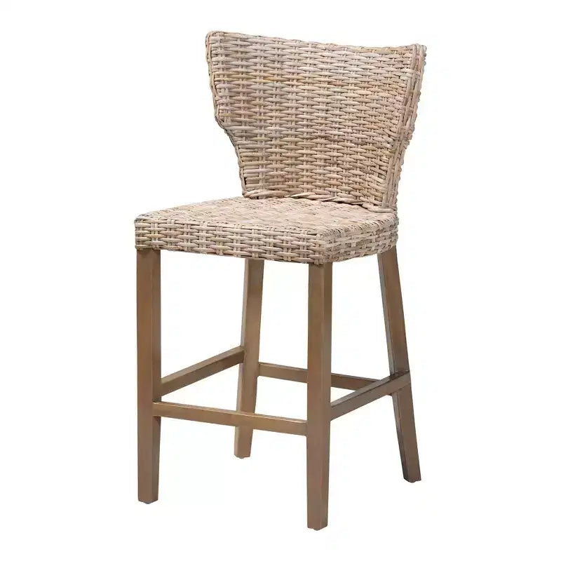 bali & pari Enver Tabouret de bar hauteur comptoir en rotin et bois d'acajou gris Kubu/taupe rustique