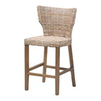 bali & pari Enver Tabouret de bar hauteur comptoir en rotin et bois d'acajou gris Kubu/taupe rustique