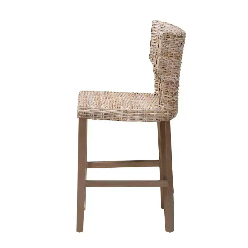bali & pari Enver Tabouret de bar hauteur comptoir en rotin et bois d'acajou gris Kubu/taupe rustique