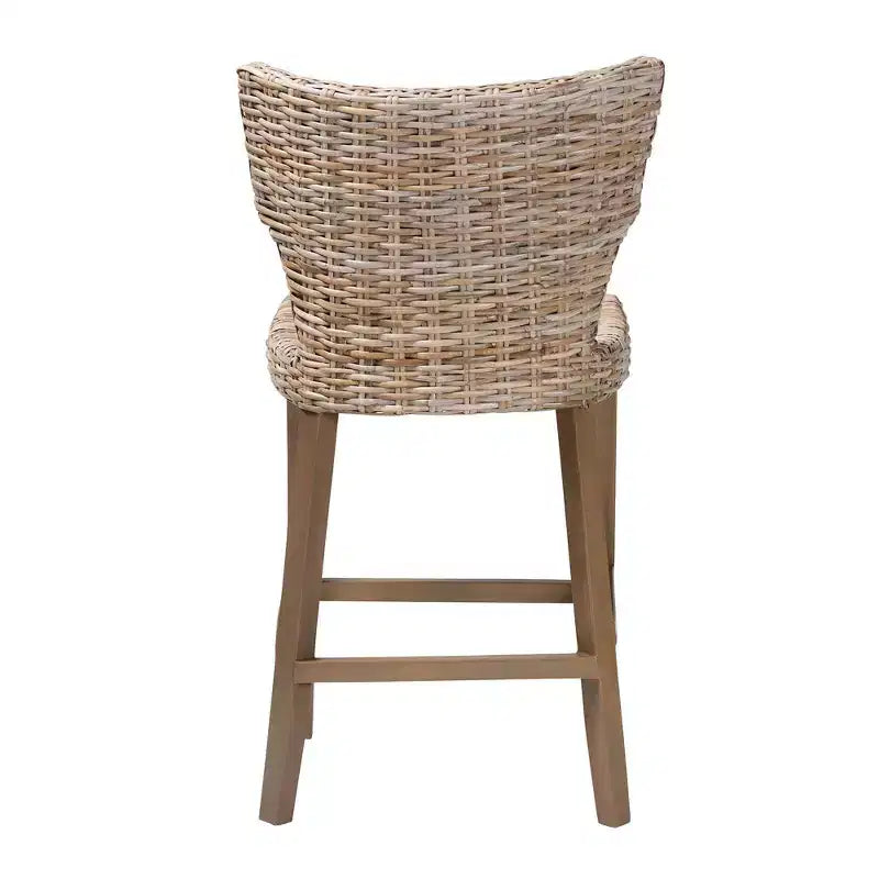 bali & pari Enver Tabouret de bar hauteur comptoir en rotin et bois d'acajou gris Kubu/taupe rustique