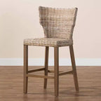 bali & pari Enver Tabouret de bar hauteur comptoir en rotin et bois d'acajou gris Kubu/taupe rustique