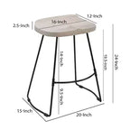 Tabouret de bar sans dossier Urban Port 61 cm, hauteur comptoir, assise selle en manguier blanchi, base en métal noir, blanc/noir