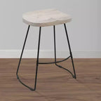 Tabouret de bar sans dossier Urban Port 61 cm, hauteur comptoir, assise selle en manguier blanchi, base en métal noir, blanc/noir