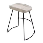 Tabouret de bar sans dossier Urban Port 61 cm, hauteur comptoir, assise selle en manguier blanchi, base en métal noir, blanc/noir